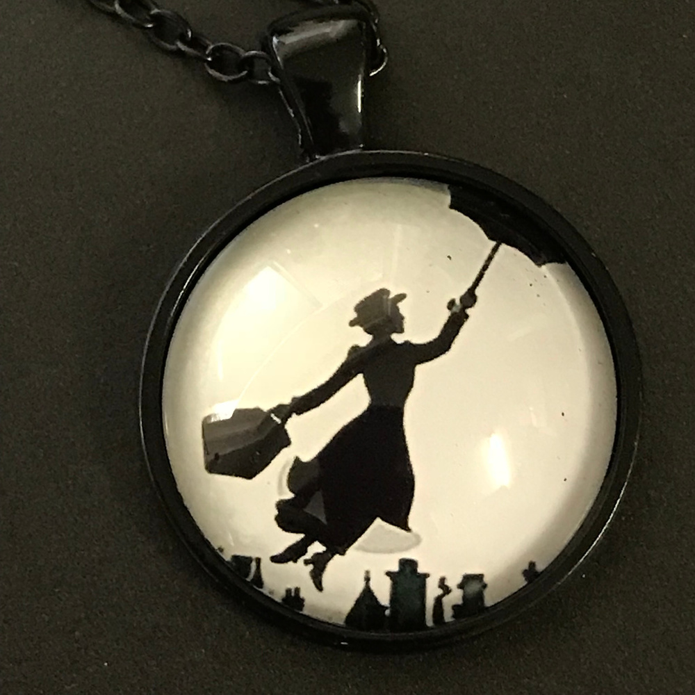 Mary Poppins Silhouette Black Bezel Necklace - Picture 1 of 5